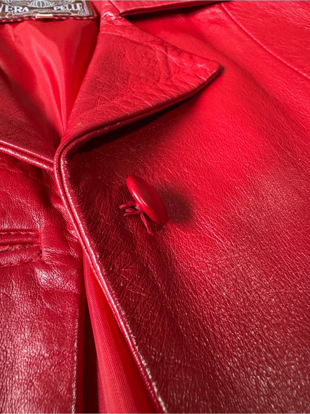 Vintage Vera Pelle Red Genuine Leather Blazer Jacket Italian Size S - Picture 6 of 8